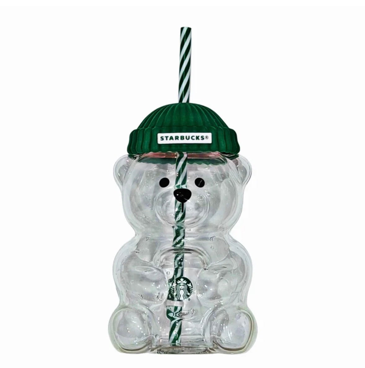New for Starbucks Cute Animal Bear Straw Glass Transparent Glass for Men Women Birthday Christmas Gift Milk Tea Cup with Straw