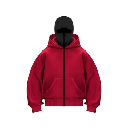 Men and women Balaclava Y2K Gothic Harajuku winter new item double hooded sweatshirt men's hooded mask zipper sportswear