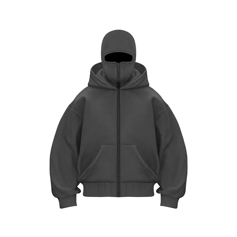 Men and women Balaclava Y2K Gothic Harajuku winter new item double hooded sweatshirt men's hooded mask zipper sportswear