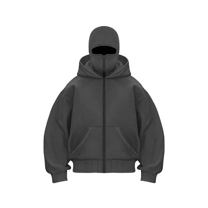Men and women Balaclava Y2K Gothic Harajuku winter new item double hooded sweatshirt men's hooded mask zipper sportswear