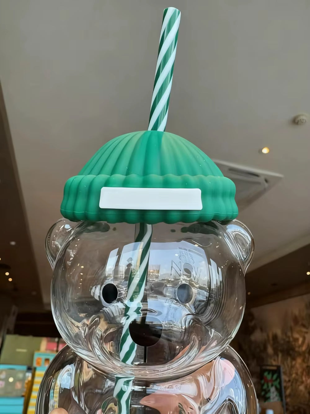 New for Starbucks Cute Animal Bear Straw Glass Transparent Glass for Men Women Birthday Christmas Gift Milk Tea Cup with Straw