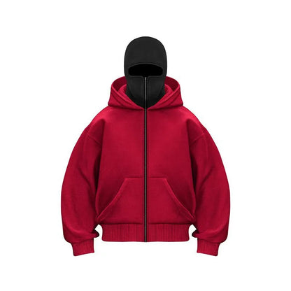 Men and women Balaclava Y2K Gothic Harajuku winter new item double hooded sweatshirt men's hooded mask zipper sportswear