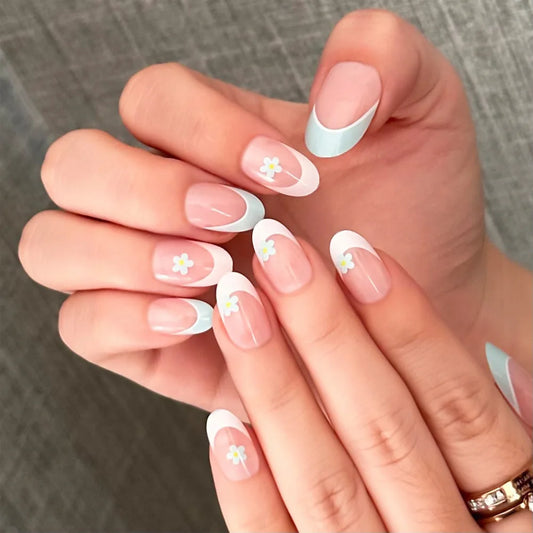 24pcs Leopard Print Brown Nails Art Gilded Pearl Design Almond Fake Nail Tips Flower False Nail for Women Girl Press on Nails