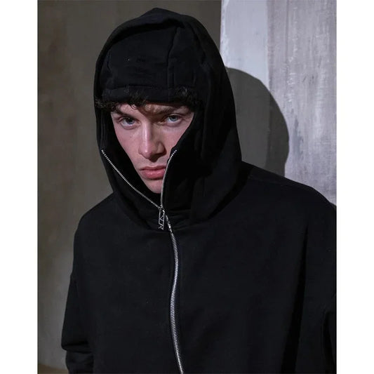 Men and women Balaclava Y2K Gothic Harajuku winter new item double hooded sweatshirt men's hooded mask zipper sportswear
