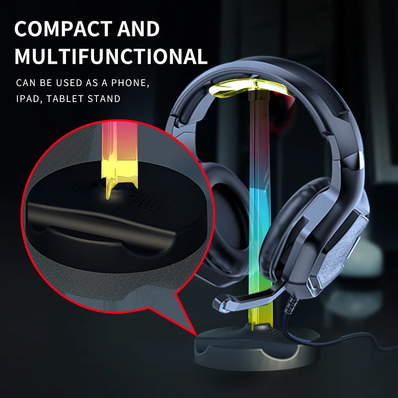 RGB Gaming Headphone Stand Glow Earphone Rack Dual USB Ports Desktop Display Bracket Headset Hanger For PUBG Computer Gamer