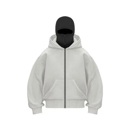 Men and women Balaclava Y2K Gothic Harajuku winter new item double hooded sweatshirt men's hooded mask zipper sportswear