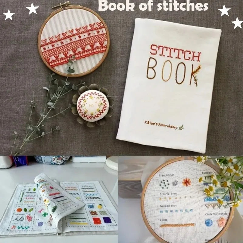 Embroidery Kit DIY Stitch Books Embroidery Sewing Books Linen Felting Handmade Needlework Sample Page Craft Learning Material
